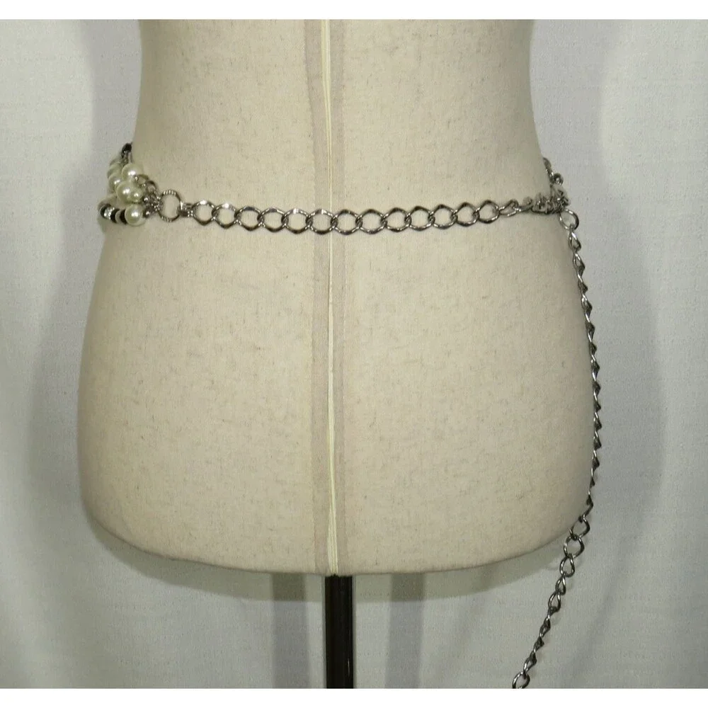 WHBM Faux Pearl CZ Layered Adjustable Chain Belt